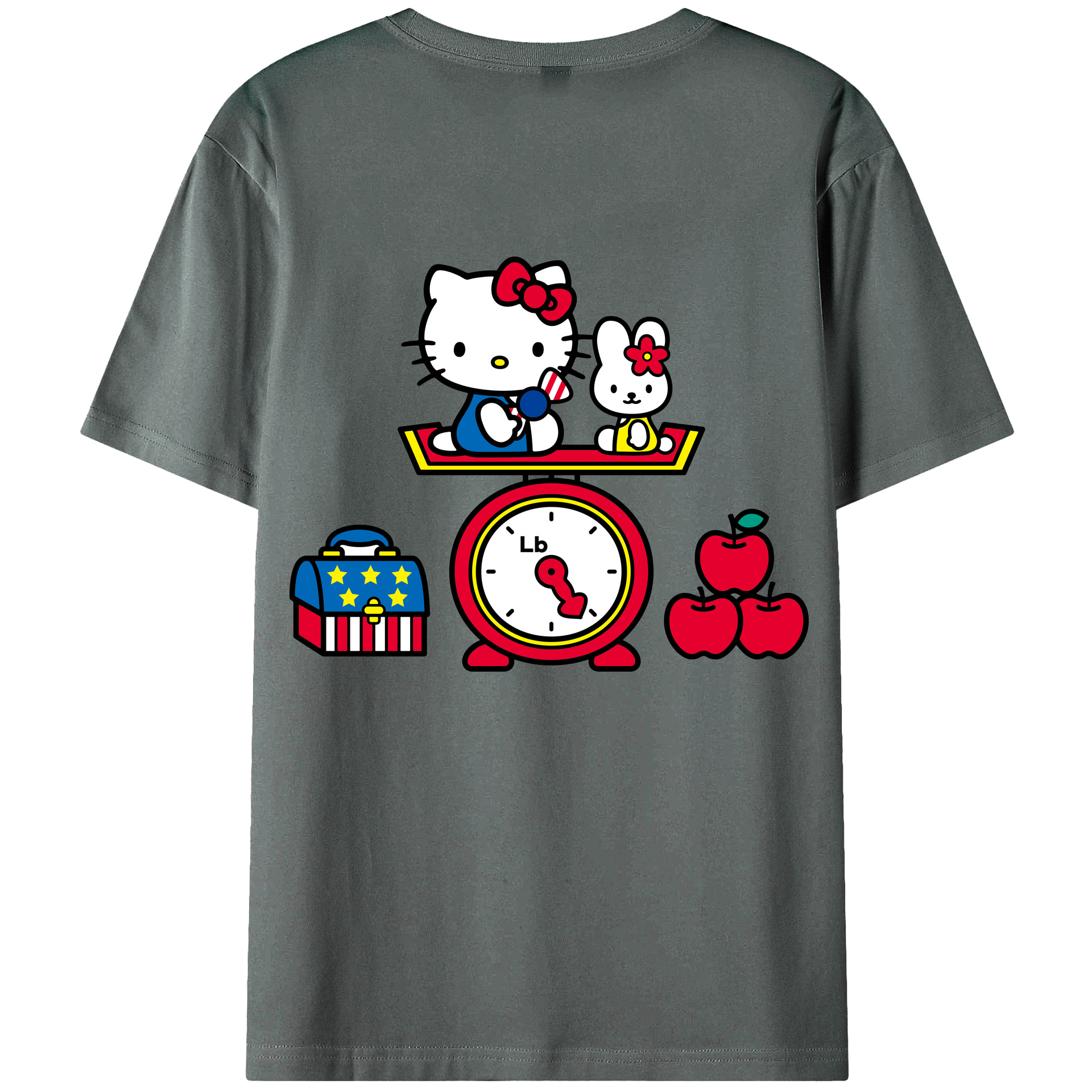 （画像用） Hello Kitty ハローキティ 綿100％ メンズ半袖Tシャツ（バックプリント） 通気性